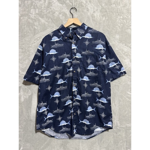 Puritan Other - Puritan All Over Print Short Sleeve Button Down Men's Large Swordfish Sailor Y2K